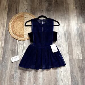 SELF-PORTRAIT Navy Guipure Lace Sculpted Peplum Top NWT